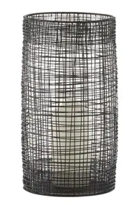 Interiors by Premier Cylindrical Black Lantern, Elegant Iron Wireframe Black Candle Holder, Indoor Outdoor Decor with Glass Shade