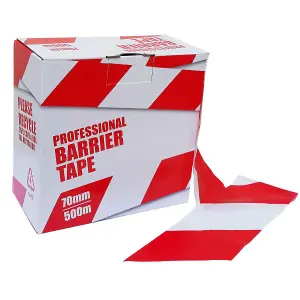 True Products Professional Hazard Barrier Tape 70mm x 500m Red & White - 1 Roll