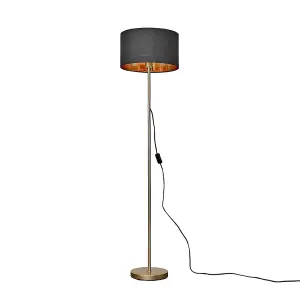 ValueLights Modern Floor Lamp In Gold Metal Finish With Black Gold Drum Shade