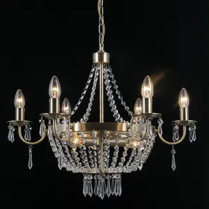 Luminosa Hanging Pendant Antique Bronze 9 Light  with Crystal Glass Shade, E14