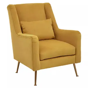 Interiors by Premier Yellow Velvet Armchair for Lounge, Angular Gold Leg Chair with Velvet Upholstery for Living Room, Home