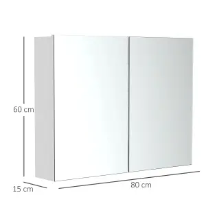 HOMCOM Mirror Cabinet Double Door Wall Mounted Modern Storage Unit Bathroom