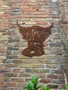 Rustic Highland Cow Steel Metal Garden Wall Art Plaque