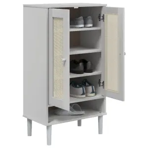 Shoe Cabinet SENJA Rattan Look White 59.5x35x107 cm Solid Wood