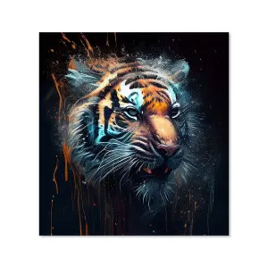 Tiger Face Splashart Dark Background Premium Glass Kitchen Splashback W600mm x H600mm