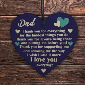 Red Ocean THANK YOU Gift For Dad Daddy Birthday Fathers Day Shabby Chic Wood Heart Plaque