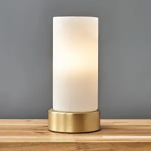 ValueLights Matt Gold Modern Cylinder Touch Table Lamp With Frosted Glass Shade