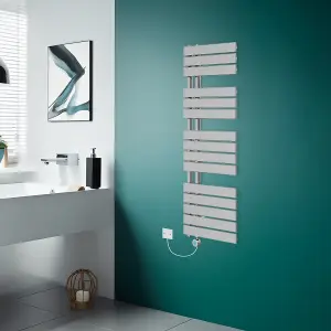 Rinse Bathrooms Prefilled Electric Heated Rail with Timer Designer Flat Panel Thermostatic Bathroom Radiator Chrome 1380x500mm