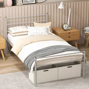 Costway Single Metal Bed Frame Heavy-duty Slatted Platform Bed w/ Headboard & Footboard No Box Spring Needed Silver