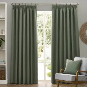 furn. Dawn 100% Blackout Thermal Eucalyptus Pencil Pleat Curtains, 229 x 137cm