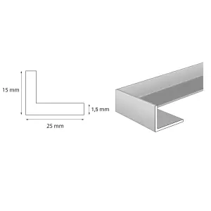 Pack of 3 - nielsen Aluminium L-Shaped Angle Profile, Matt Anodized, 2000x25x15mm, Thickness: 1.5mm, Length: 2m