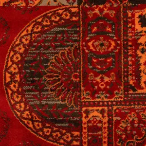 Red Brown Traditional Patchwork Living Room Runner Rug 80x320cm