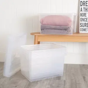 Wham Crystal 37L Medium Under Bed Plastic Storage Boxes With Lids - Pack of 5. Clear, Strong  Made in UK Clear