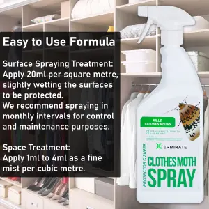 Xterminate Clothes Moth Killer Spray Treatment 4L Professional Strength Formula For Home Use