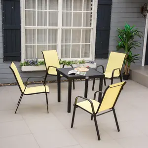 Outsunny Set of 4 Garden Dining Chair Set Outdoor w/ High Back Armrest Beige