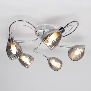 Litecraft Cora Chrome 5 Lamp Swirly Bathroom Flush Ceiling Light