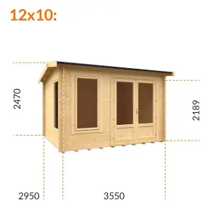 12ft x 10ft (3550mm x 2950mm) Horsforth "The Snowdon" 44mm Log Cabin With 2 Opening Windows