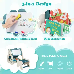 Costway 3-in-1 Kids Art Easel Double-Sided Children Magnetic Dry Erase Board w/ Stool