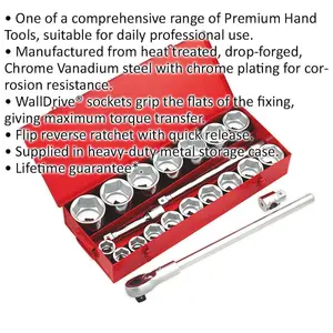 22 PACK Socket Set - 1" Metric Square Drive - 6 Point Socket & Ratchet Handle