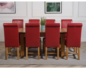 Richmond 140cm - 220cm Oak Extending Dining Table and 8 Chairs Dining Set with Washington Burgundy Leather Chairs