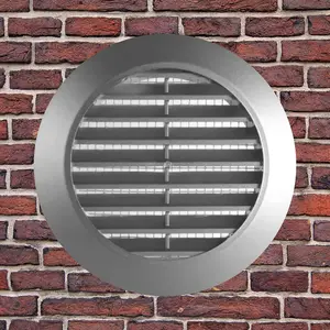 Silver Louvred Wall Vent Grille with Flyscreen for 125 mm / 5" Round Wall Outlet - Air Ventilation Duct Cover with Flange