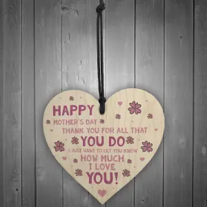 Cute Mothers Day Gift For Mum Nan Grandma Nanny Wooden Heart Gift For Her