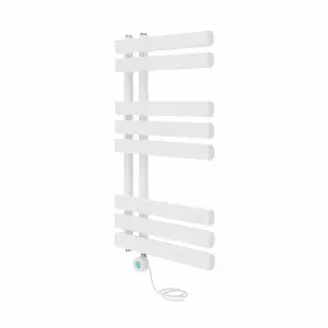 Rinse Bathrooms Designer Electric Thermostatic Heated Towel Rail D Shape Bathroom Ladder Style Radiator Warmer 800x450mm White