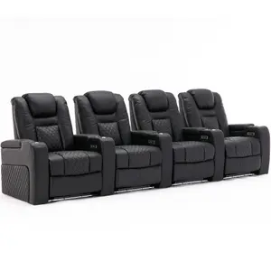 Broadway 4 Seater Electric Recliner Cinema Sofa USB Charging Led Base (Black)