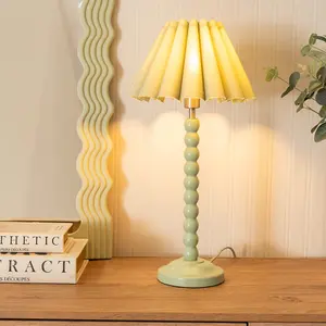 ValueLights Bobbins Sage Green Table Lamp with Sage Green Scallop Tapered Lamp Shade and LED Bulb