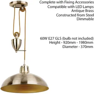 Hanging Ceiling Pendant Light ADJUSTABLE HEIGHT Industrial Brass Rise Fall Drop