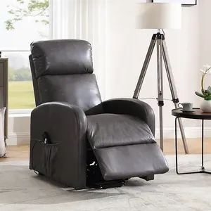 Rise & Recline Electric Recliner Armchair Faux Leather - Dom Dark Grey