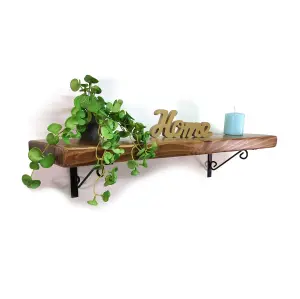 Wooden Rustic Shelf with Bracket WOP Black 220mm 9 inches Medium Oak Length of 130cm