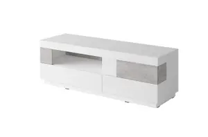 Silke 41 TV Cabinet 160cm - Contemporary White Gloss & Concrete Grey, Ideal for TVs Up to 65" with Versatile Storage Options