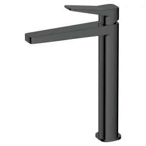 RAK Petit Tall Matt Black Modern Basin Tap Solid Brass