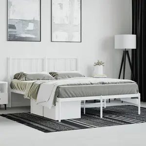 Berkfield Metal Bed Frame with Headboard White 140x190 cm