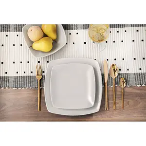 Creative Tops Raven Dinner Set, Square, Ceramic, Service for 4 Grey