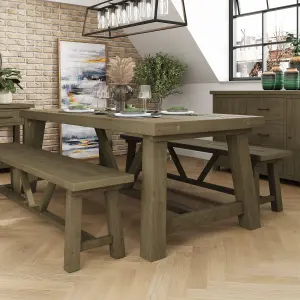 1.6m Fixed Solid Reclaimed Pine Hand Finished Dining Table Set