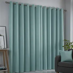 Polyester Room Darkening Grommet / Eyelet Curtain Pair Blue / Width 117 x Drop 137 cm