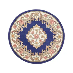 Navy Traditional Rug, Handmade Rug with 25mm Thickness, Navy Floral Rug for Living Room, & Dining Room-120cm X 180cm