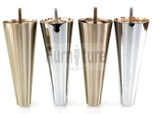 4 Replacment Brushed Chrome Metal Legs 180mm High Round Tapered Feet M8 Couch Chairs Sofa Footstool Bed