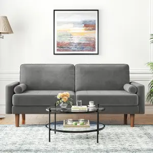 176CM Velvet Love Seat Grey Couch with 2 Pillows