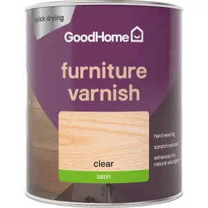 GoodHome Clear Satin Multi-surface Furniture Wood varnish, 750ml