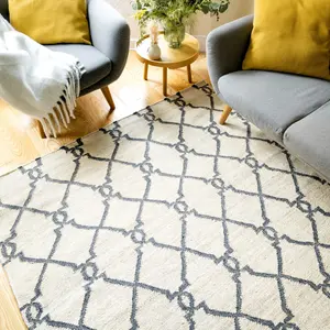 Modern Cream Trellis Geometric Jute Area Rug 80x150cm