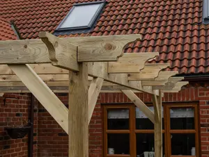 Lean to wooden garden pergola kit - Orchid design wall mounted gazebo, 1.8m x 2.4m (Natural finish)