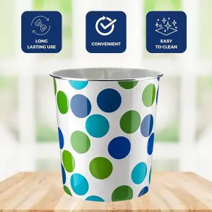 MantraRaj Plastic Waste Paper Basket Bin Pack Of 2 Round Waste Basket Trash Can Lightweight Recycling Rubbish Bin 7.7L (Blue Dot)