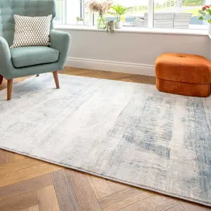 Silver Blue Distressed Abstract Area Rug 60x110cm