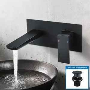 Nes Home Keninton Wall Mounted Basin Mixer Black Matt Tap And Waste