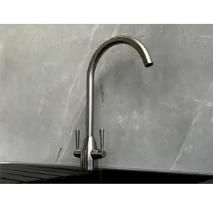 Liquida W05BN Swan Neck Monobloc Twin Lever Brushed Nickel Kitchen Mixer Tap