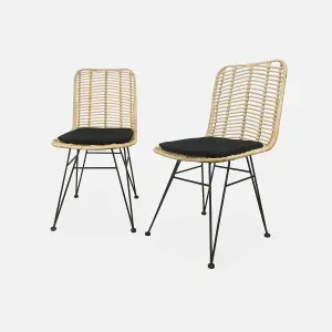 sweeek. Pair of high-backed rattan dining chairs Cahya Black 57x44x84 cm