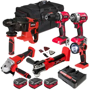 Excel 18V 6 Piece Power Tool Kit with 3 x 4.0Ah Battery & Charger EXL10175